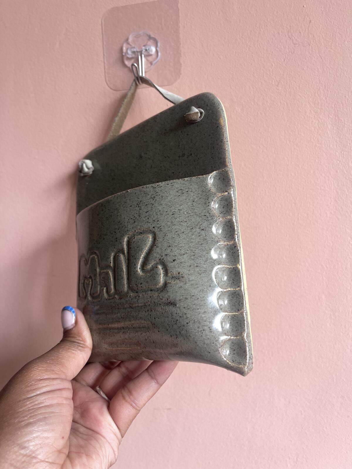 Handmade studio pottery ceramic mail wall pocket