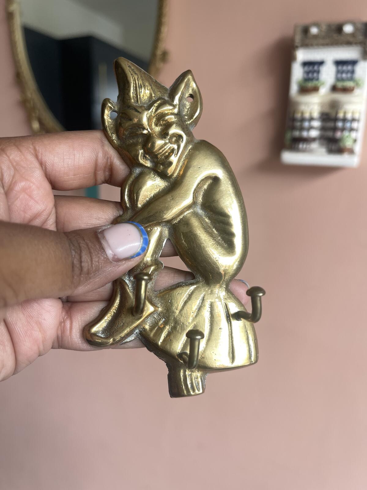Vintage brass pixie with 3 hooks