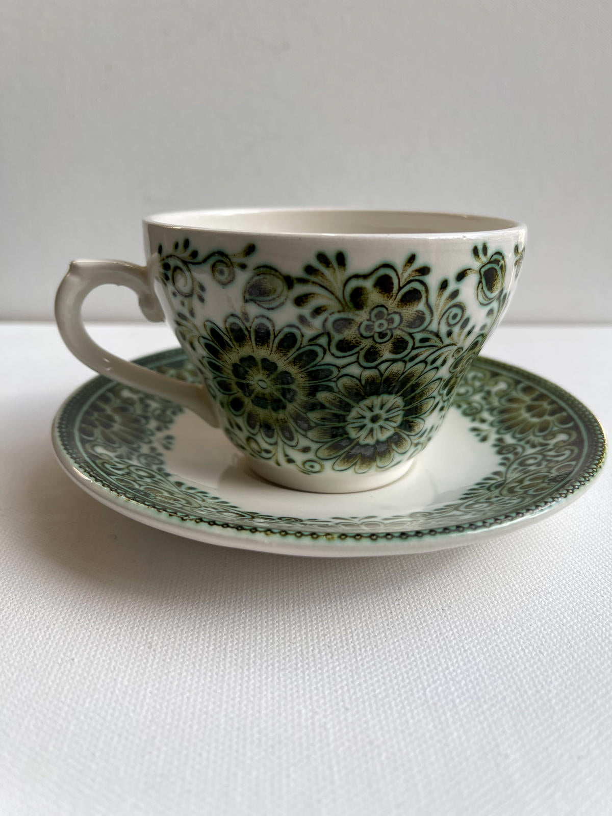 Vintage BROADHURST & SONS Staffordshire JADE Ironstone Cup and Saucer Duo c1970s