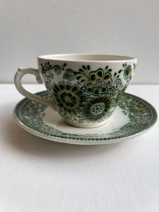 Vintage BROADHURST & SONS Staffordshire JADE Ironstone Cup and Saucer Duo c1970s