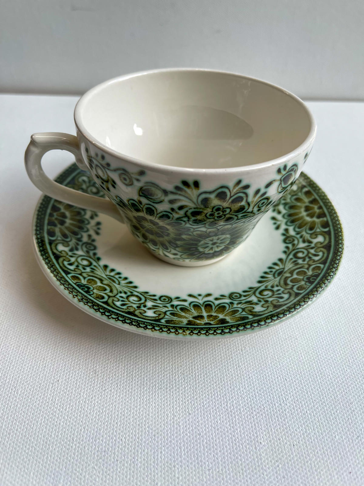 Vintage BROADHURST & SONS Staffordshire JADE Ironstone Cup and Saucer Duo c1970s