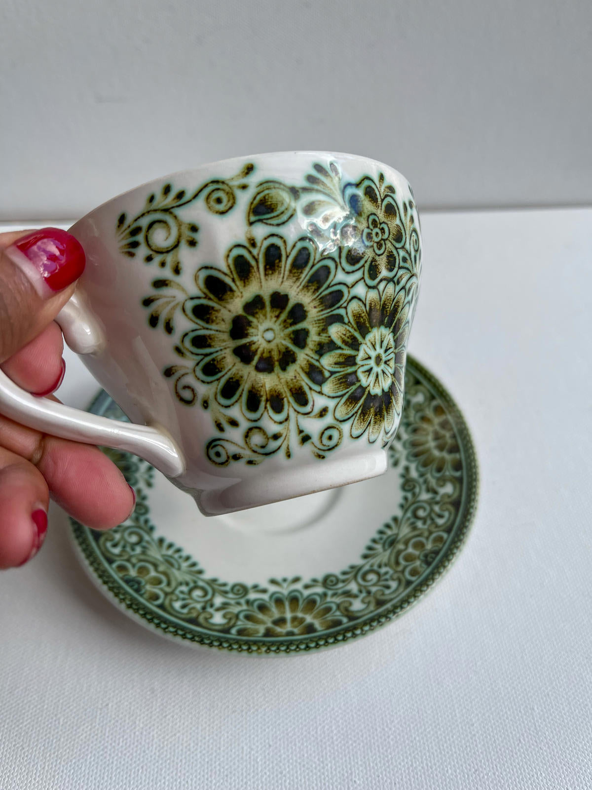 Vintage BROADHURST & SONS Staffordshire JADE Ironstone Cup and Saucer Duo c1970s