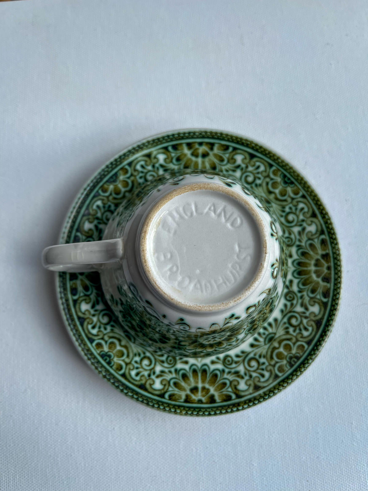Vintage BROADHURST & SONS Staffordshire JADE Ironstone Cup and Saucer Duo c1970s