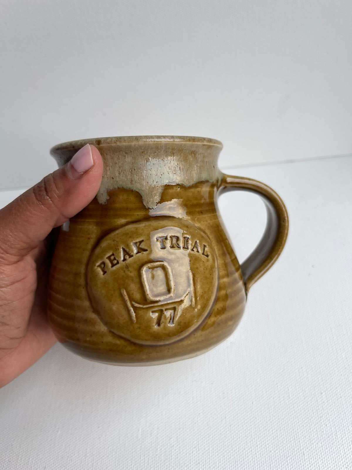 Vintage large brown two stoned studio stoneware mug marked