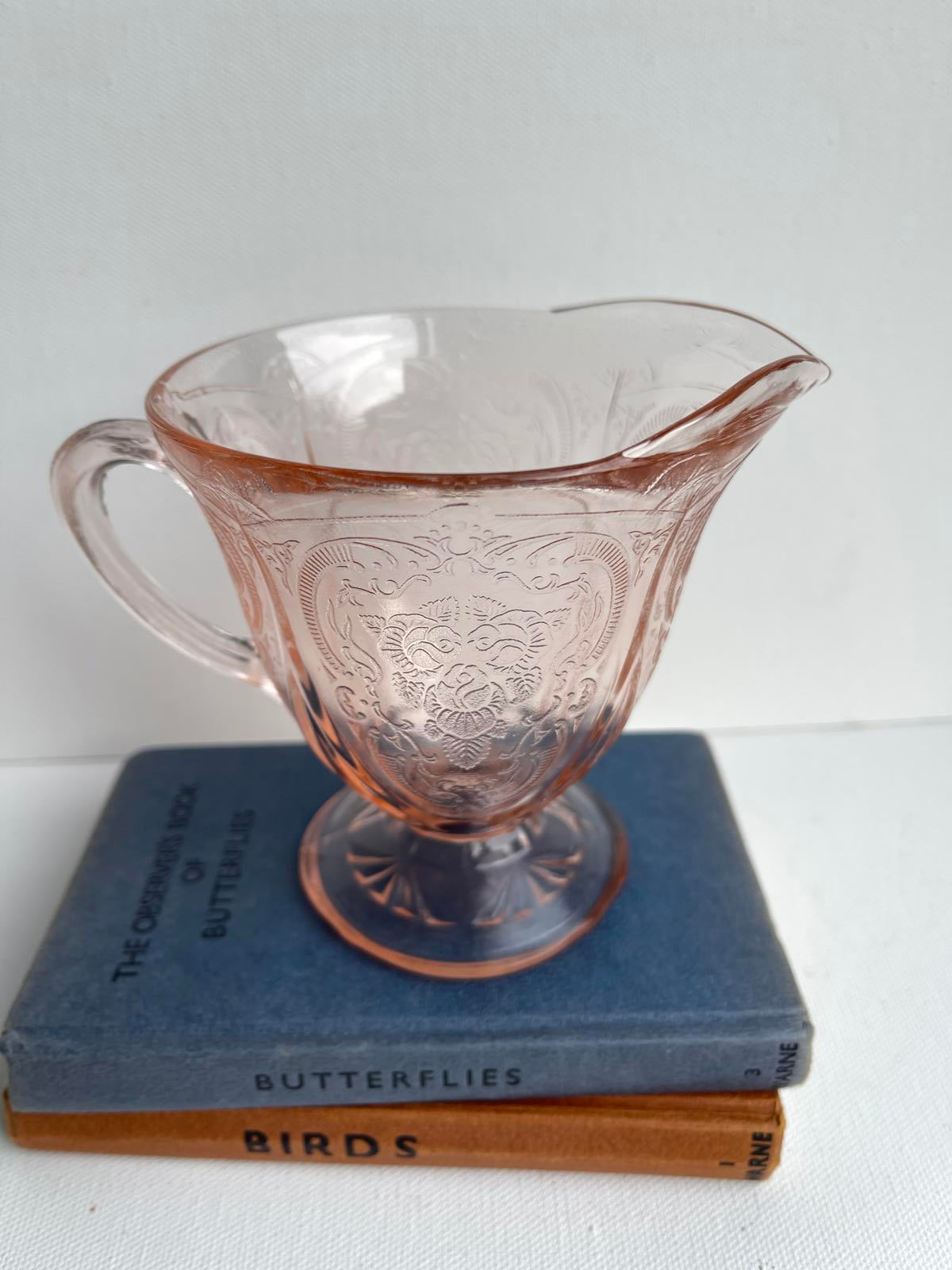 Vintage Hazel Atlas Royal Lace pink depression glass sugar bowl and creamer