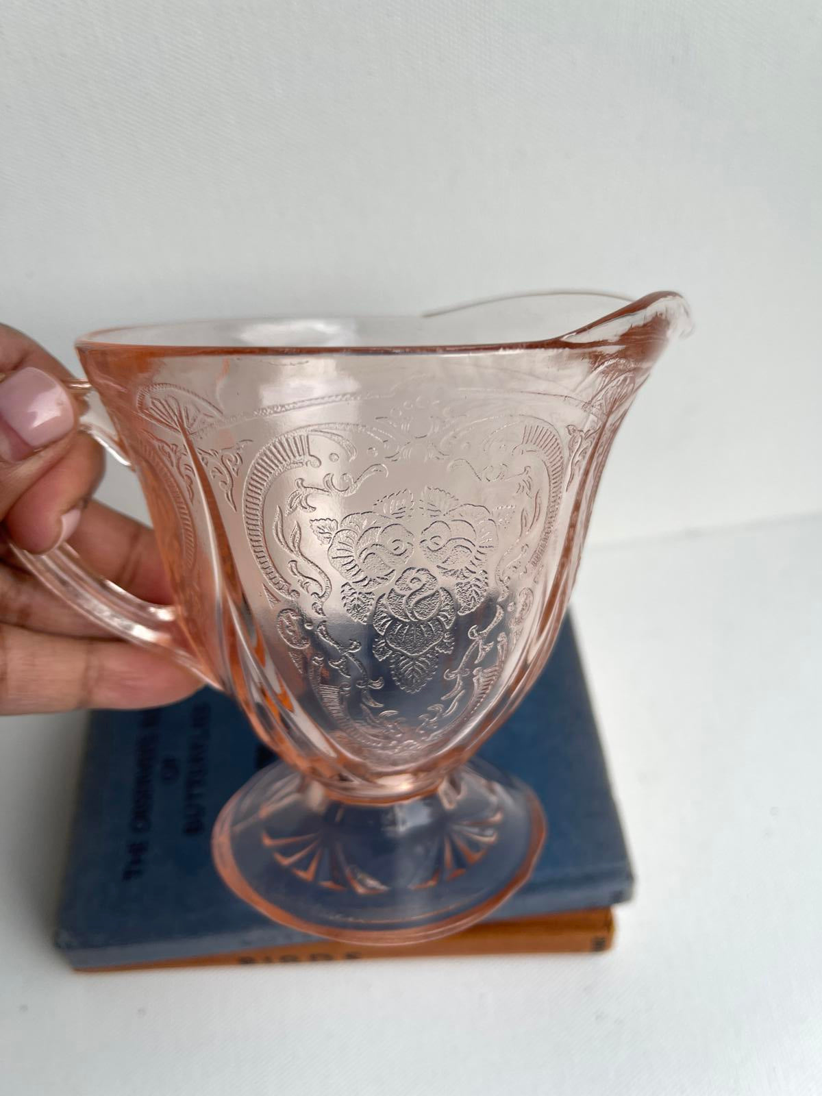 Vintage Hazel Atlas Royal Lace pink depression glass sugar bowl and creamer