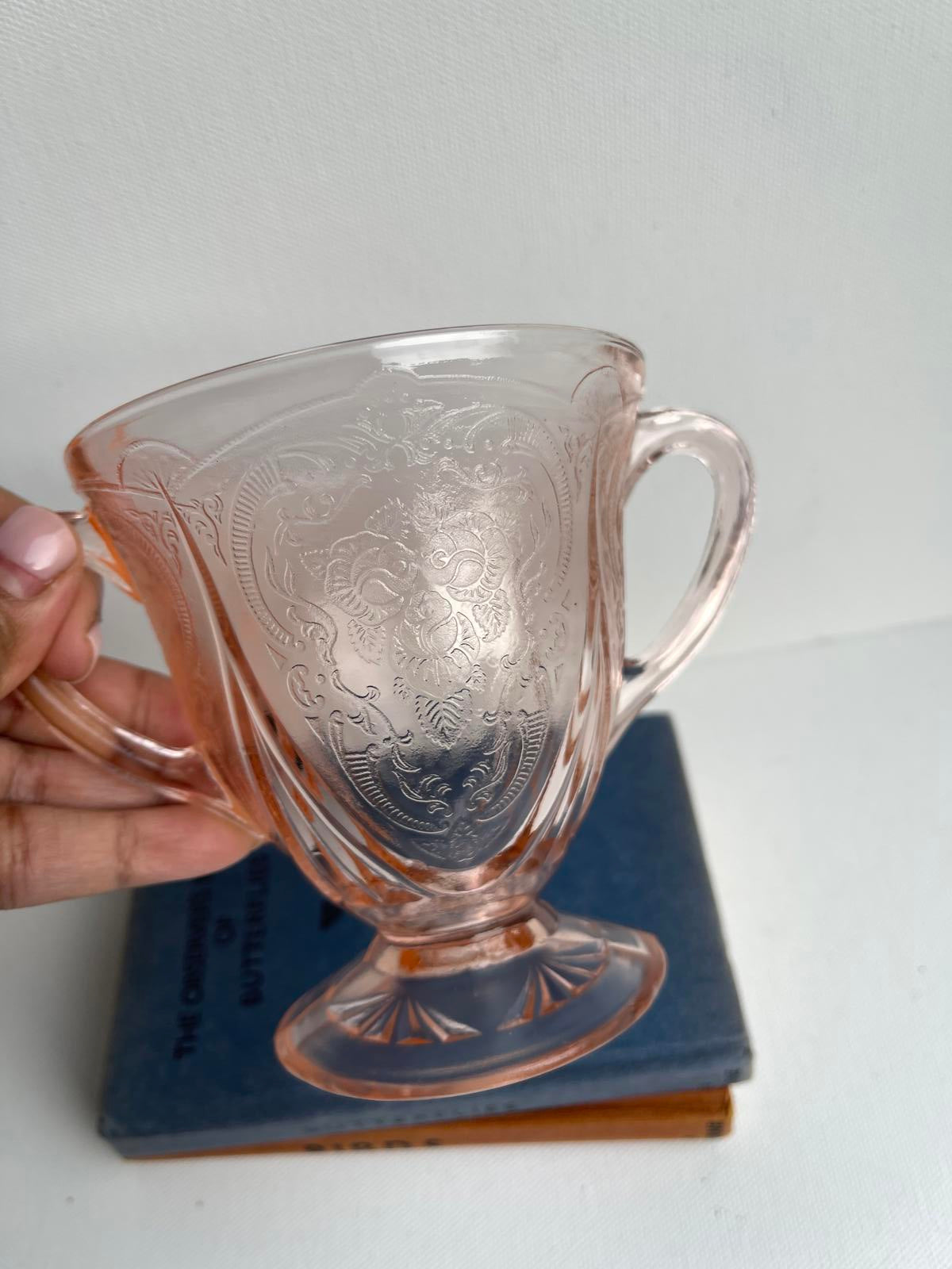 Vintage Hazel Atlas Royal Lace pink depression glass sugar bowl and creamer