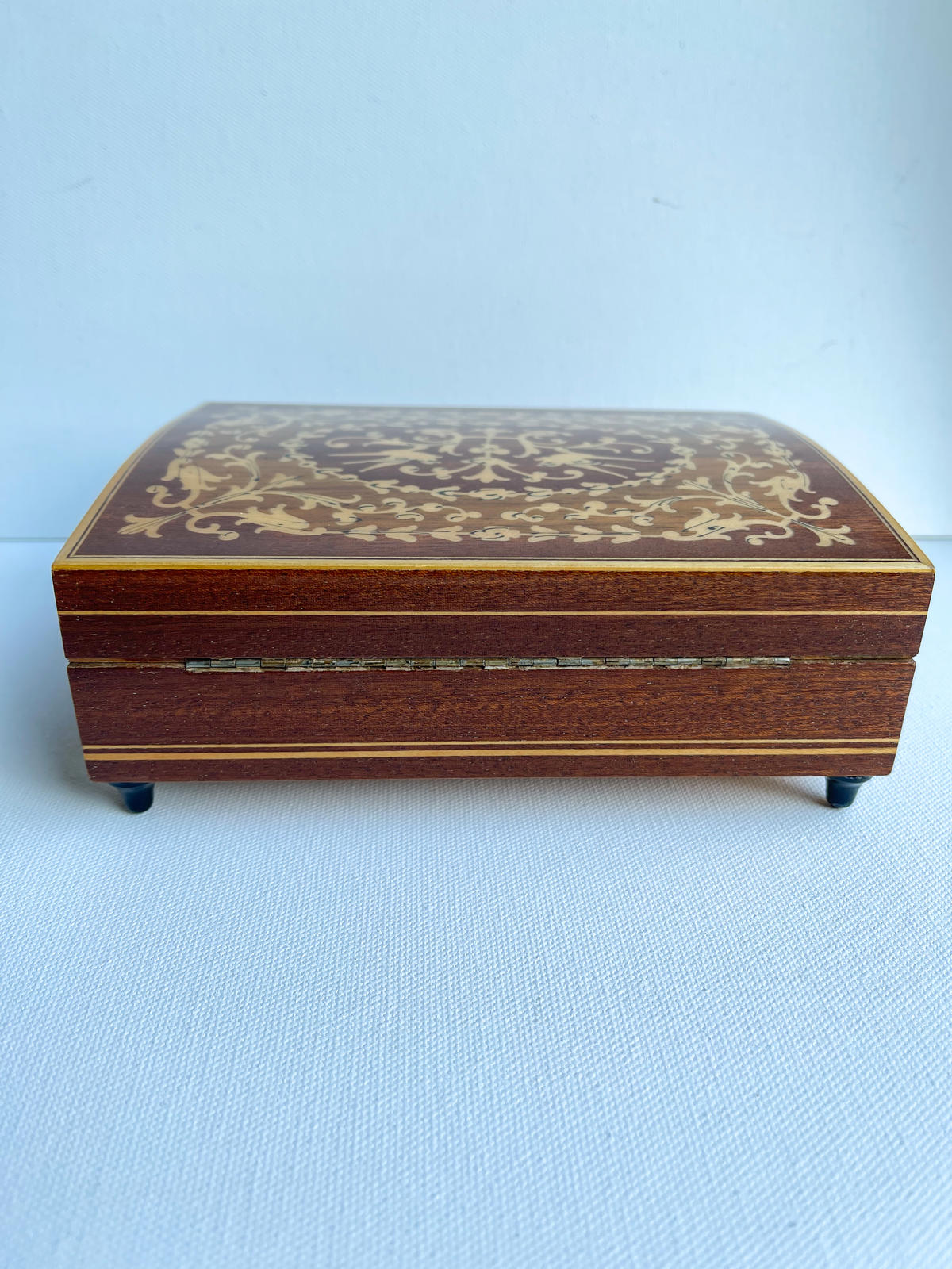 Vintage Reuge Italian Inlaid Wood Music Box Isola di Capri Tunr Marquetry Box