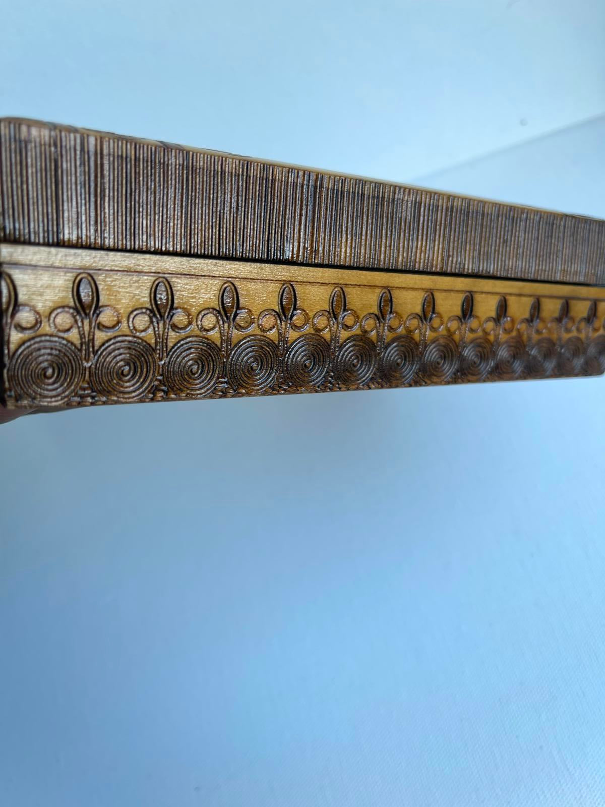 Vintage hand carved wooden box from Poland with a gorgeous design