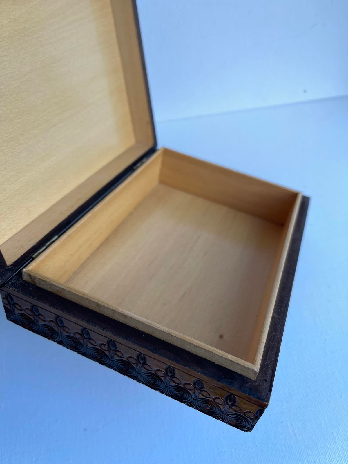 Vintage hand carved wooden box from Poland with a gorgeous design