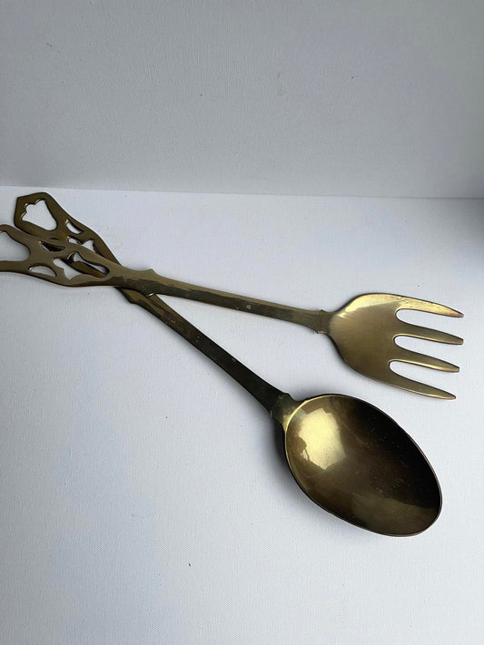 Vintage Solid brass wall decor set of fork and spoon kitchen decor