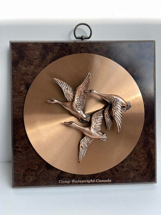 Vintage MCM Geese in Flight Plaque Wall Hanging Art A&F Canada Birds