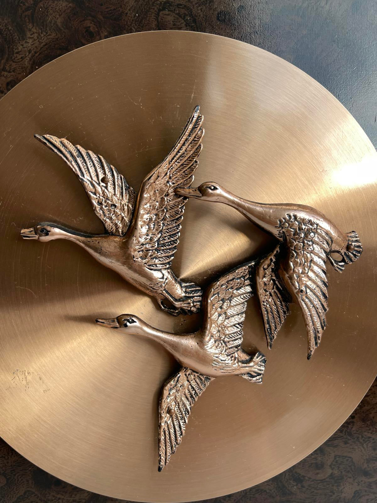 Vintage MCM Geese in Flight Plaque Wall Hanging Art A&F Canada Birds