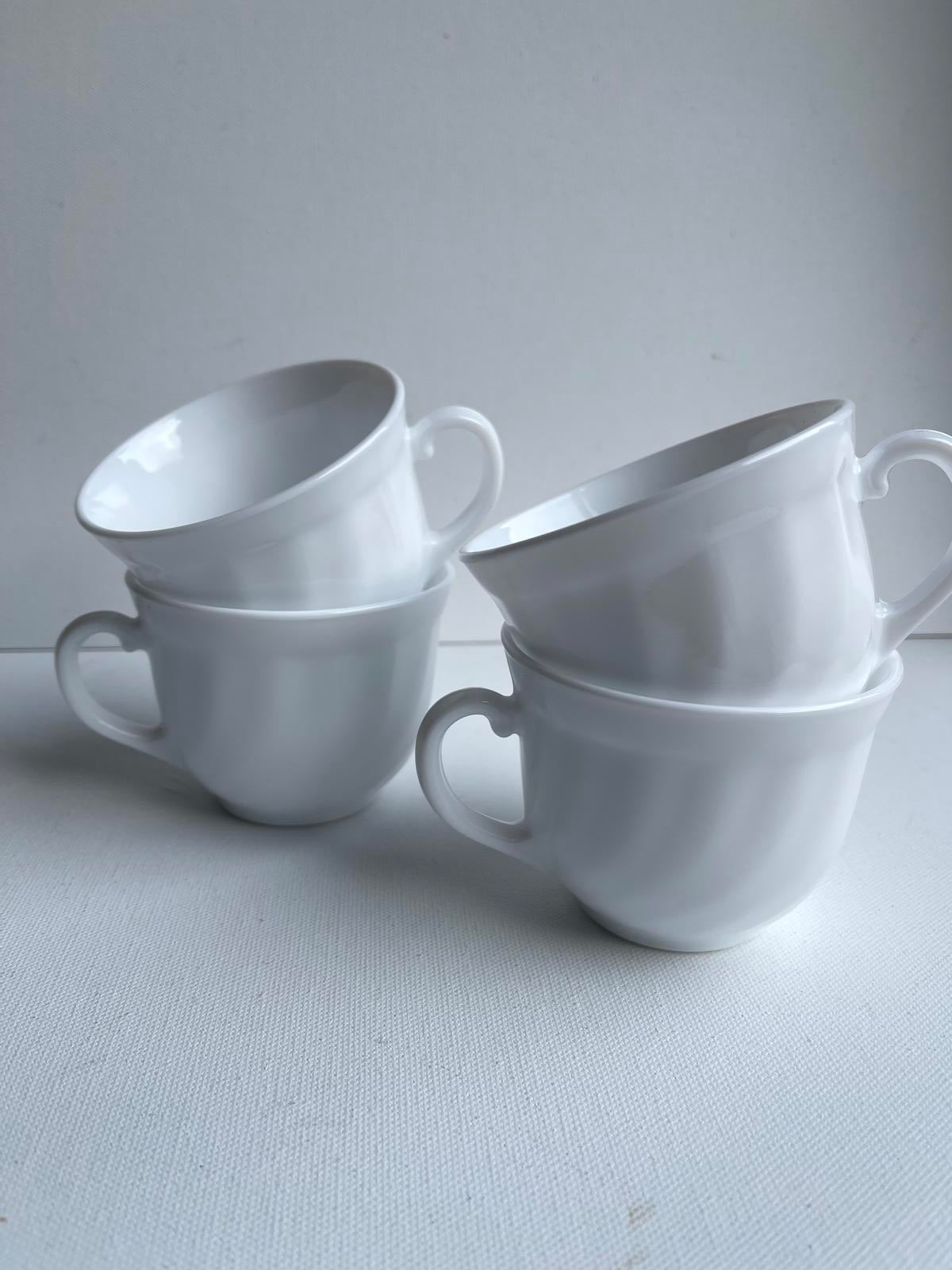 Vintage Set of 4 Arcopal coffee cups with white Swirl Design France milk glass