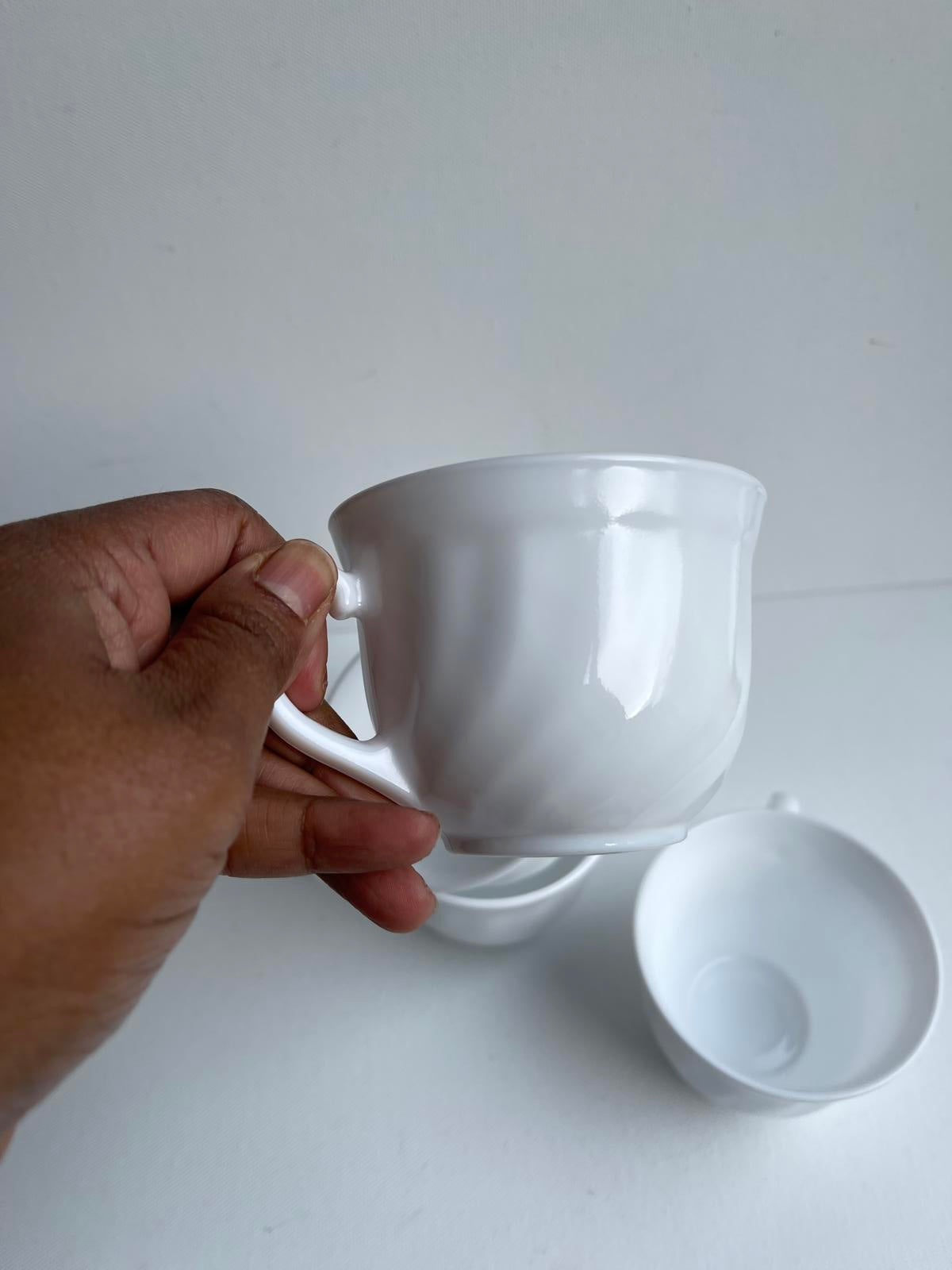 Vintage Set of 4 Arcopal coffee cups with white Swirl Design France milk glass