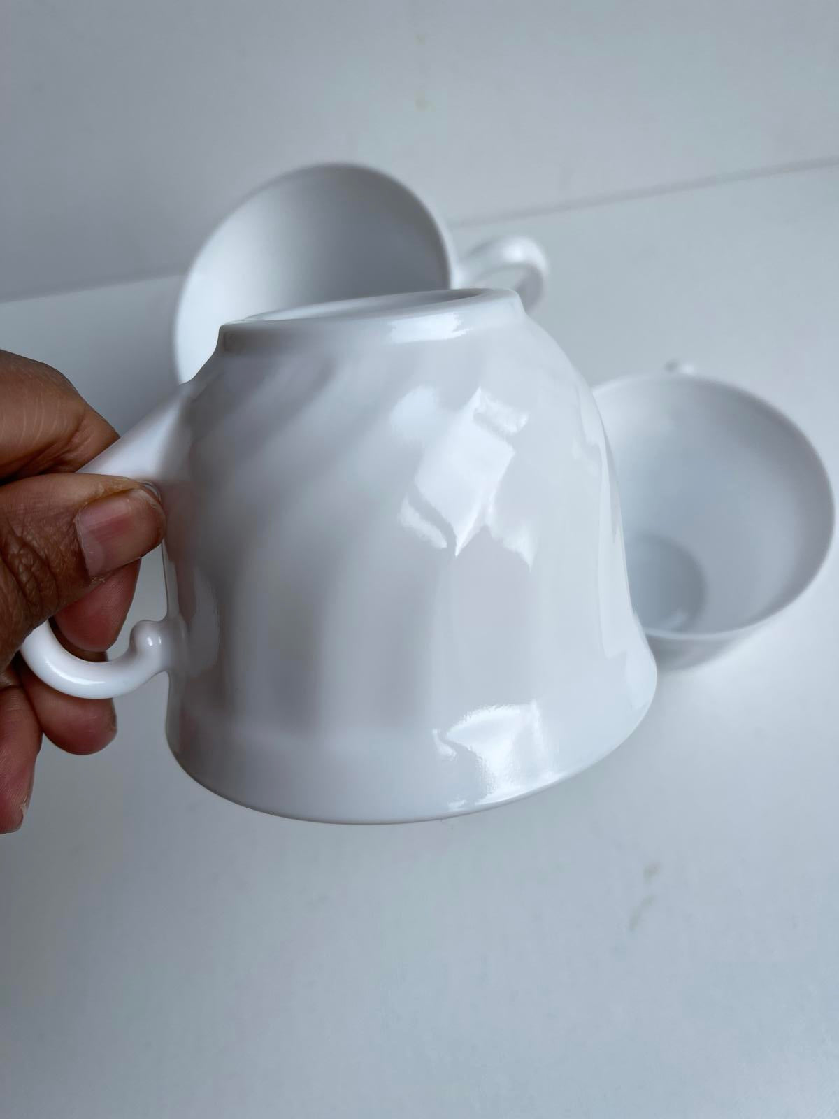 Vintage Set of 4 Arcopal coffee cups with white Swirl Design France milk glass