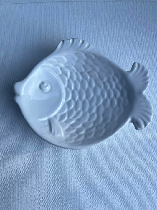 Vintage white fish ceramic trinkets dish made in Italy vintage home decor