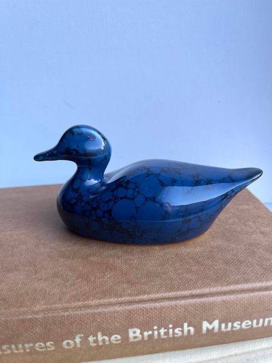 Vintage mottled Blue Swimming Ceramic Duck Vintage home decor