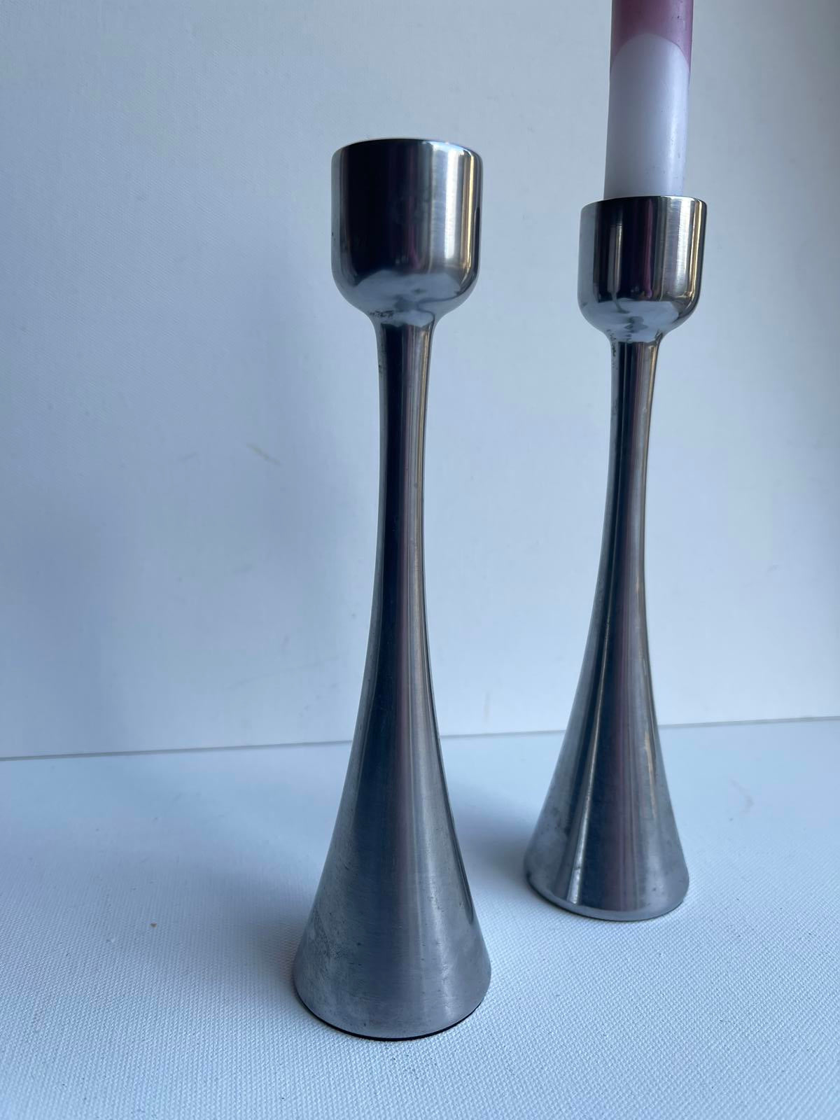 Vintage 2 metal steel mid century Candleholders