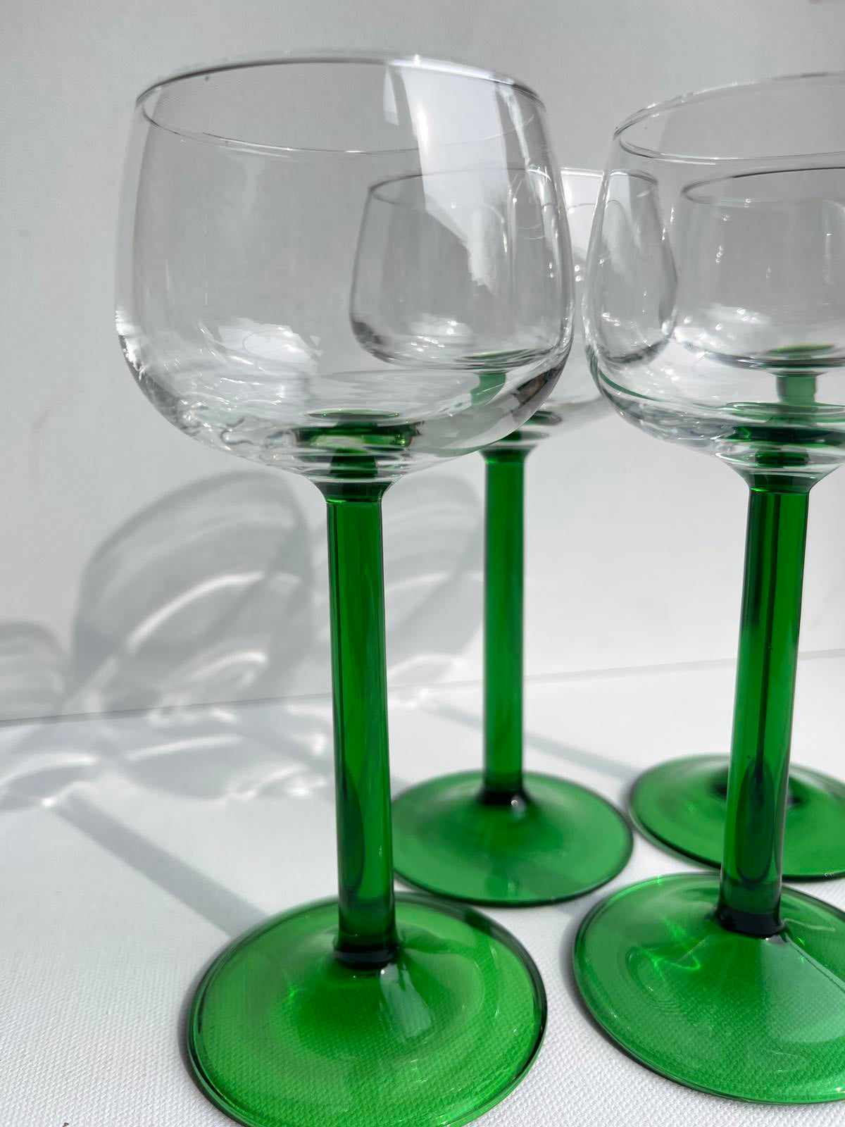 4 Vintage Luminarc emerald green stemmed hock glasses 1970s retro glassware