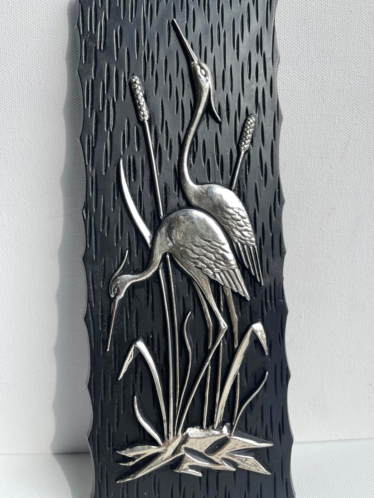 Vintage plastic rectangular wall panel herons water reeds Made in West Germany