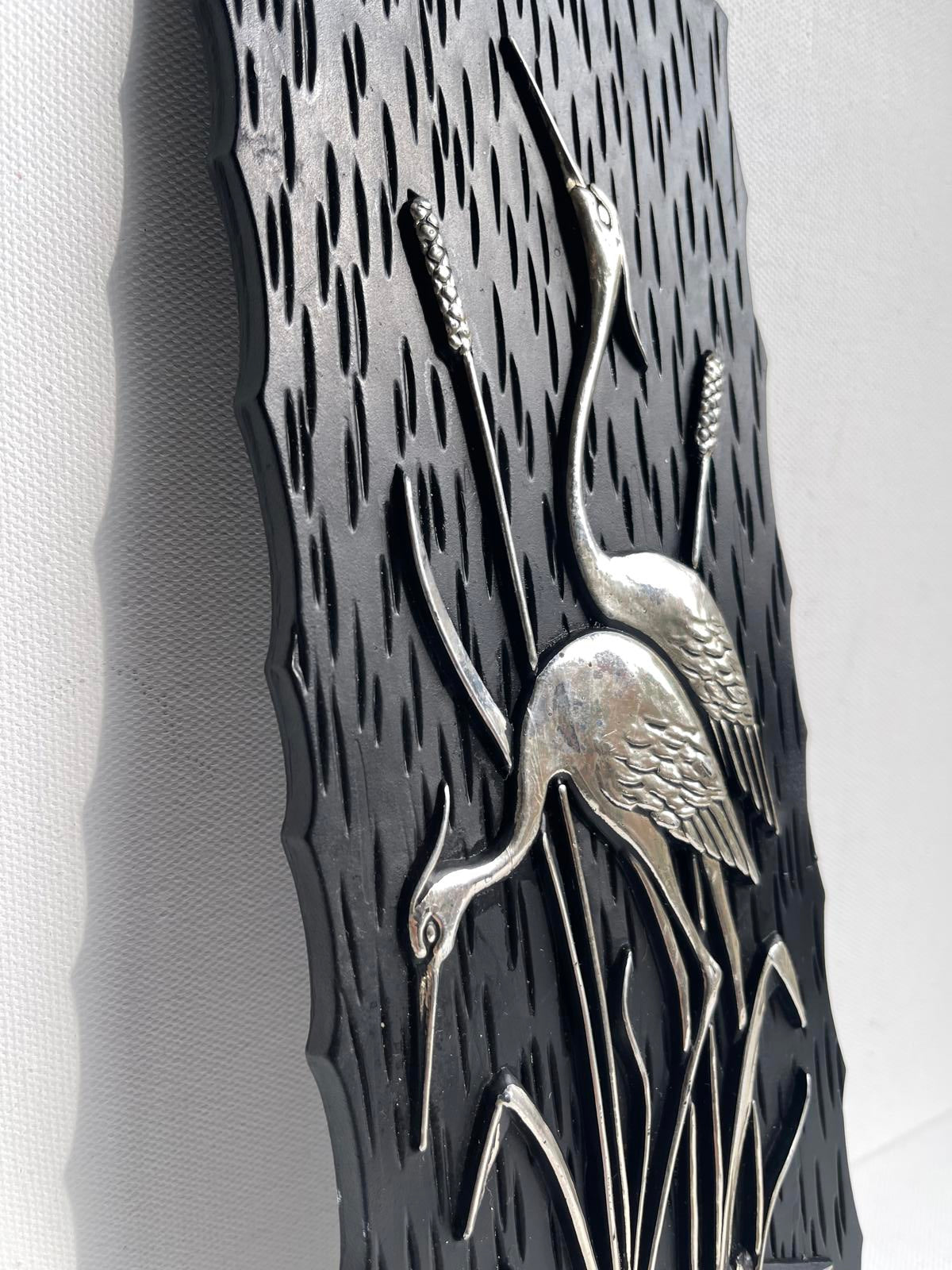 Vintage plastic rectangular wall panel herons water reeds Made in West Germany
