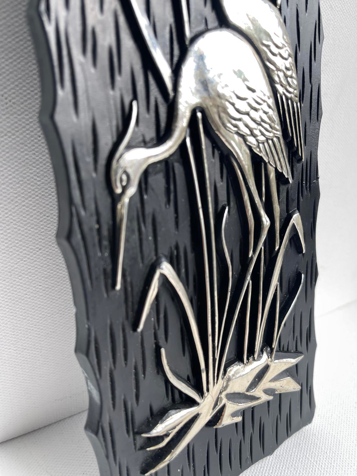 Vintage plastic rectangular wall panel herons water reeds Made in West Germany