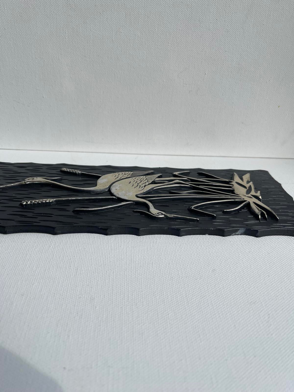 Vintage plastic rectangular wall panel herons water reeds Made in West Germany