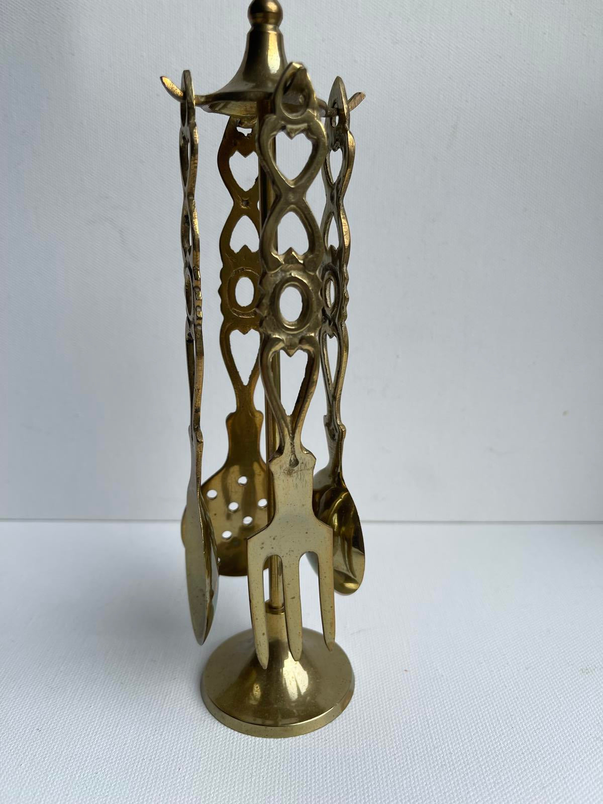 Vintage Brass Individual Cutlery Set & Rack/Holder