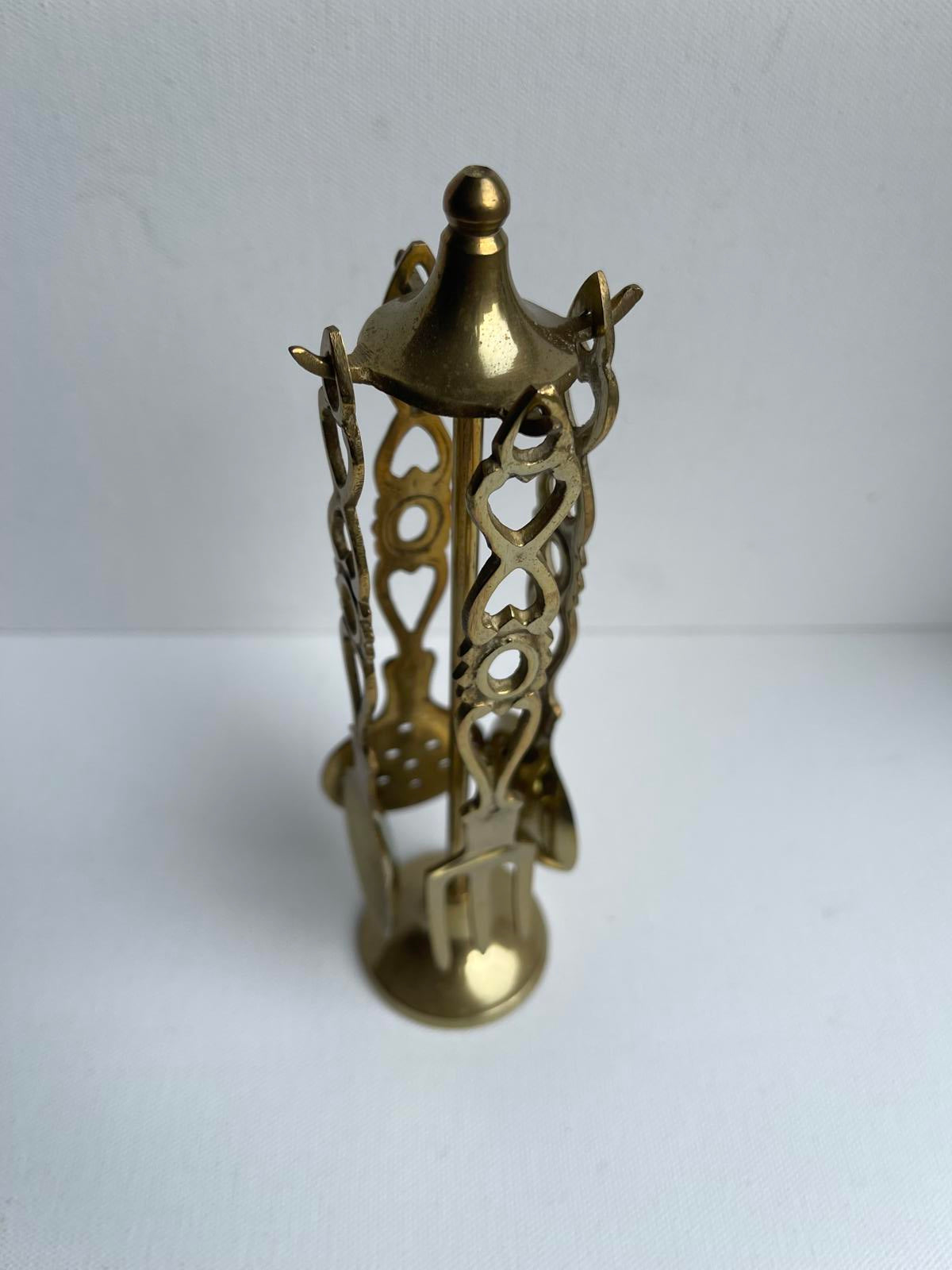 Vintage Brass Individual Cutlery Set & Rack/Holder