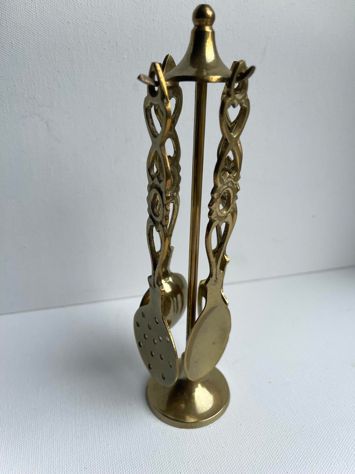 Vintage Brass Individual Cutlery Set & Rack/Holder