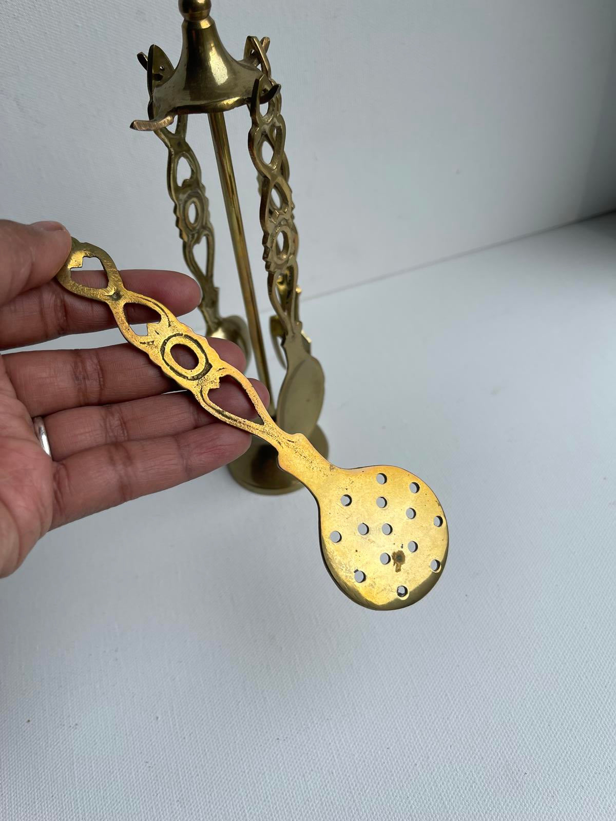 Vintage Brass Individual Cutlery Set & Rack/Holder
