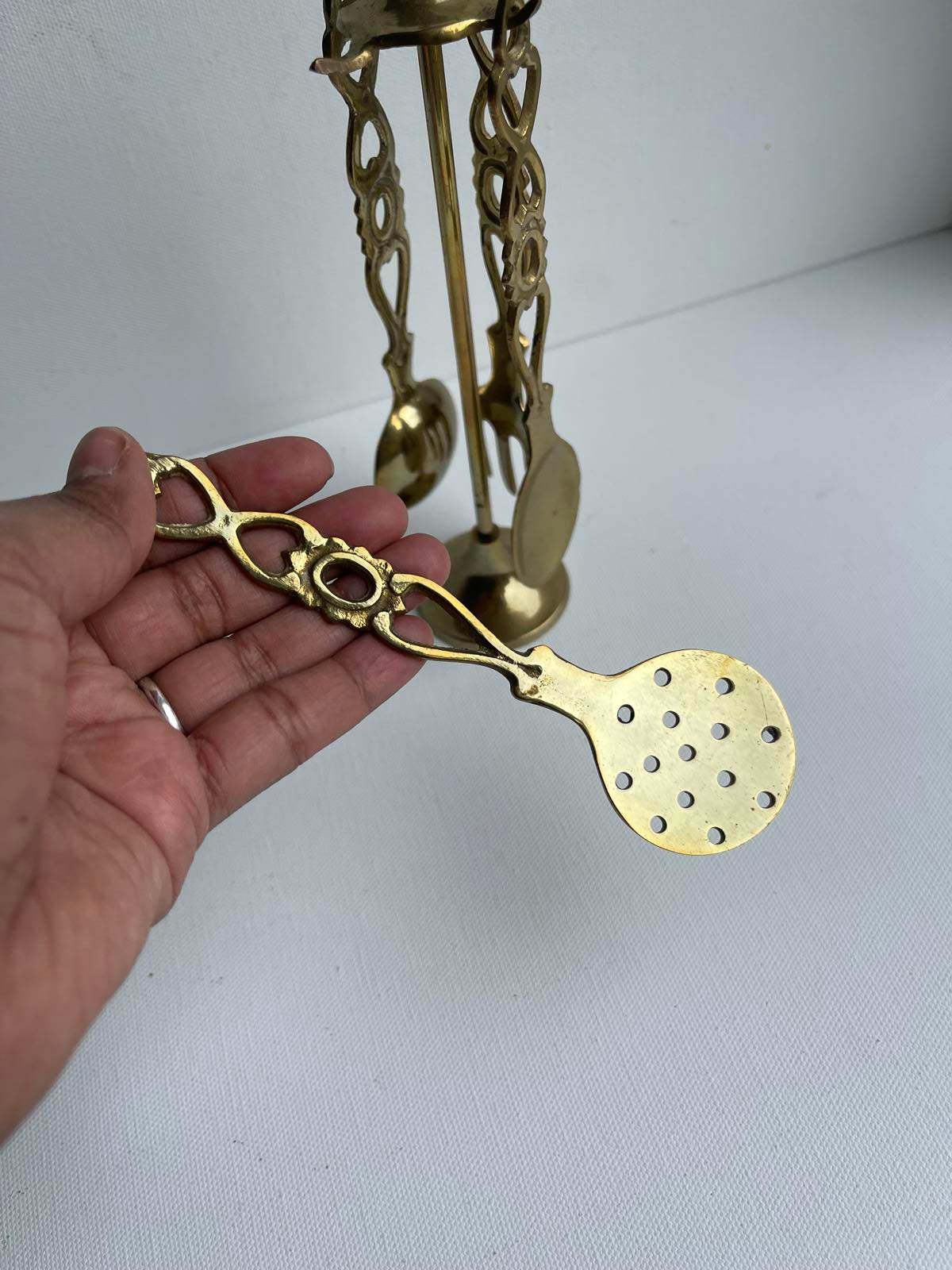 Vintage Brass Individual Cutlery Set & Rack/Holder
