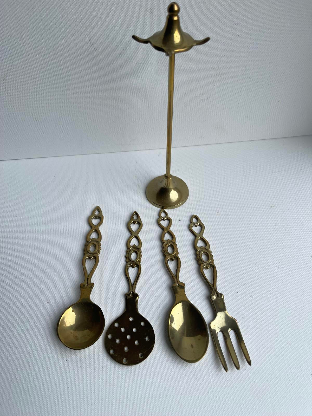 Vintage Brass Individual Cutlery Set & Rack/Holder