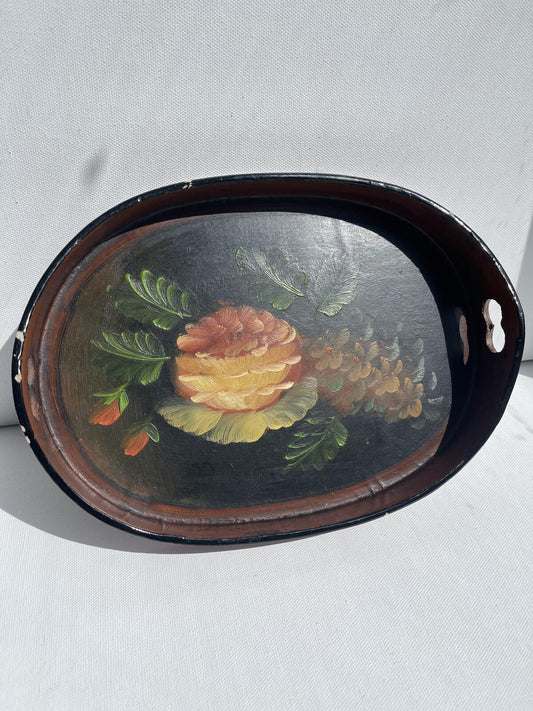 Lightweight hand painted small oval tray vintage home decor