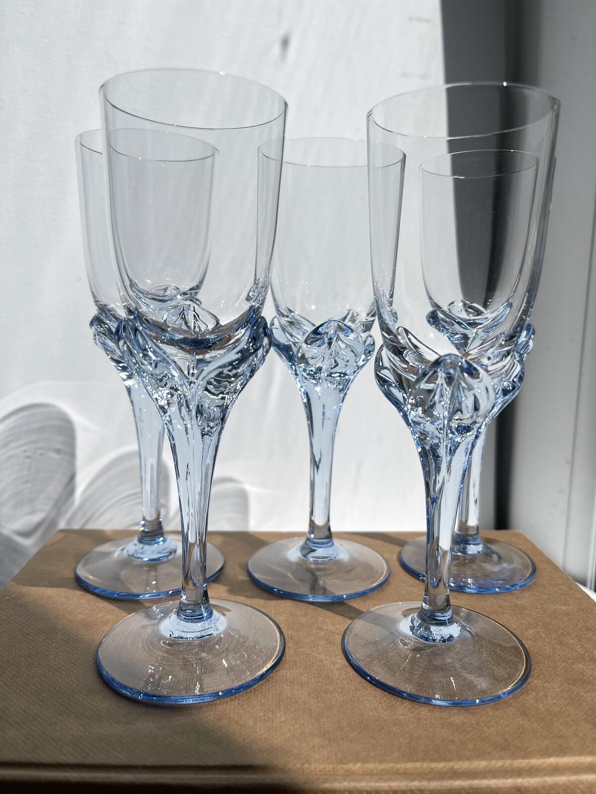 Vintage Blue Tulip Stemmed Bermioli Rocco Sherry Glasses set of 5