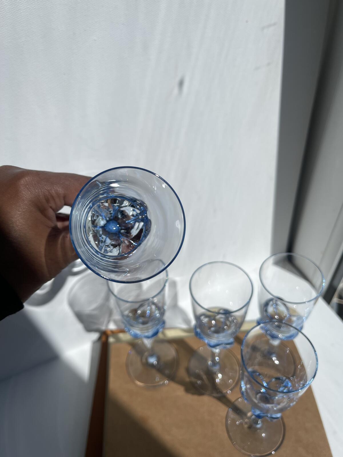 Vintage Blue Tulip Stemmed Bermioli Rocco Sherry Glasses set of 5