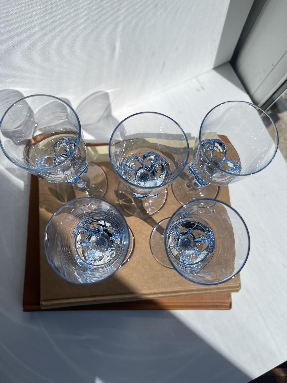 Vintage Blue Tulip Stemmed Bermioli Rocco Sherry Glasses set of 5