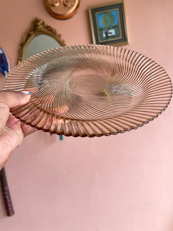 Vintage Pasabahce Pink Glass Dinner Plate 9.5” Shell Swirl Pattern Plates