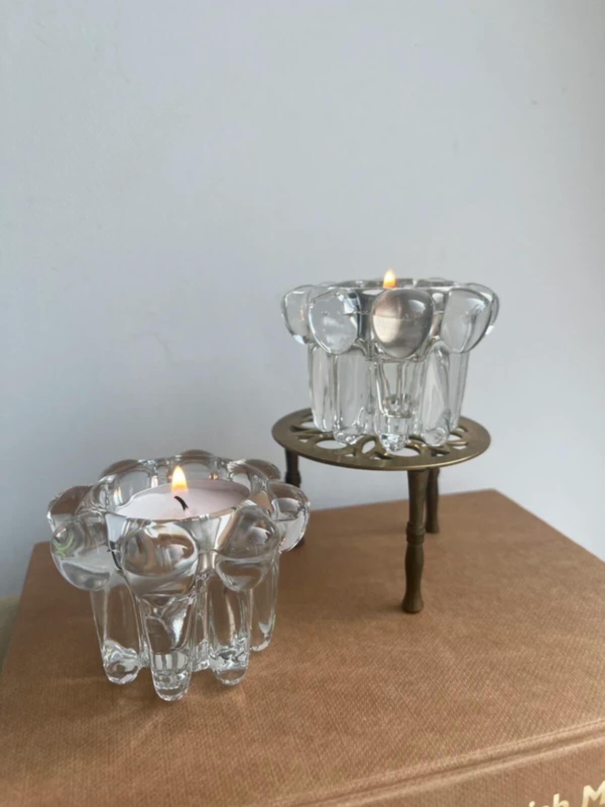 2 Vintage Reims bubble Glass Candle Holders taper/tea light candle