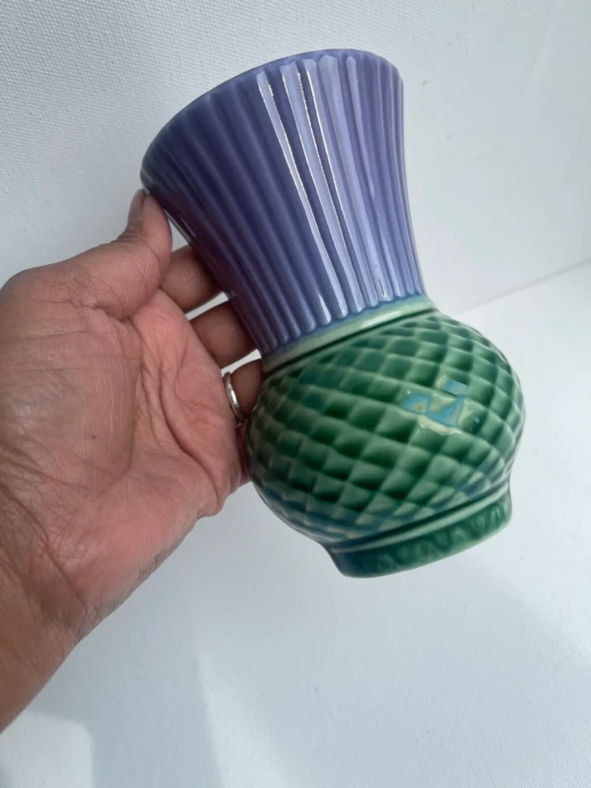 Vintage Scotia Ceramics Isle of Lewis Thistle Ceramic hanging Vase wall pocket