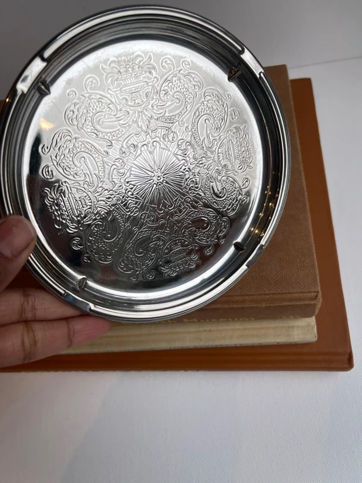 Vintage English Falstaff Silver Plated Wine Bottle Coaster Metal Trinket Tray