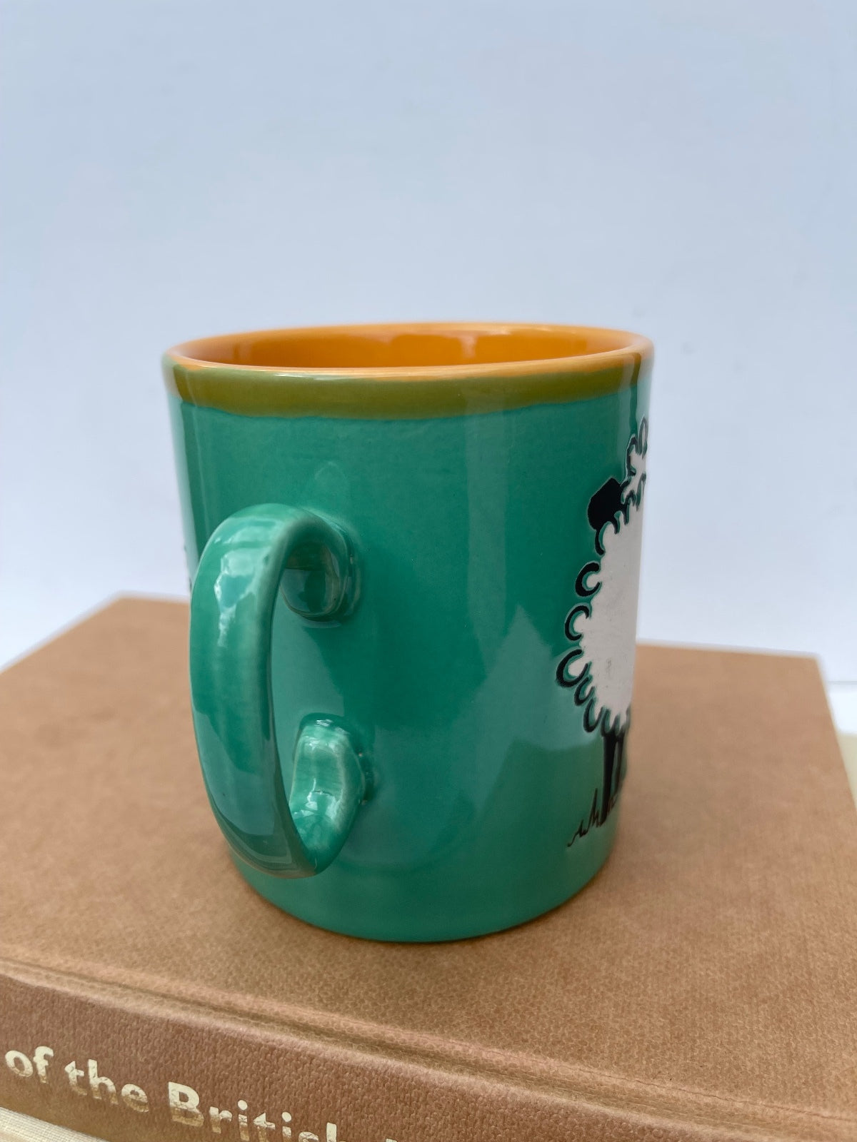Vintage Just Mugs Front and Rear Cartoon sheep Green Stoneware Mug Made in England