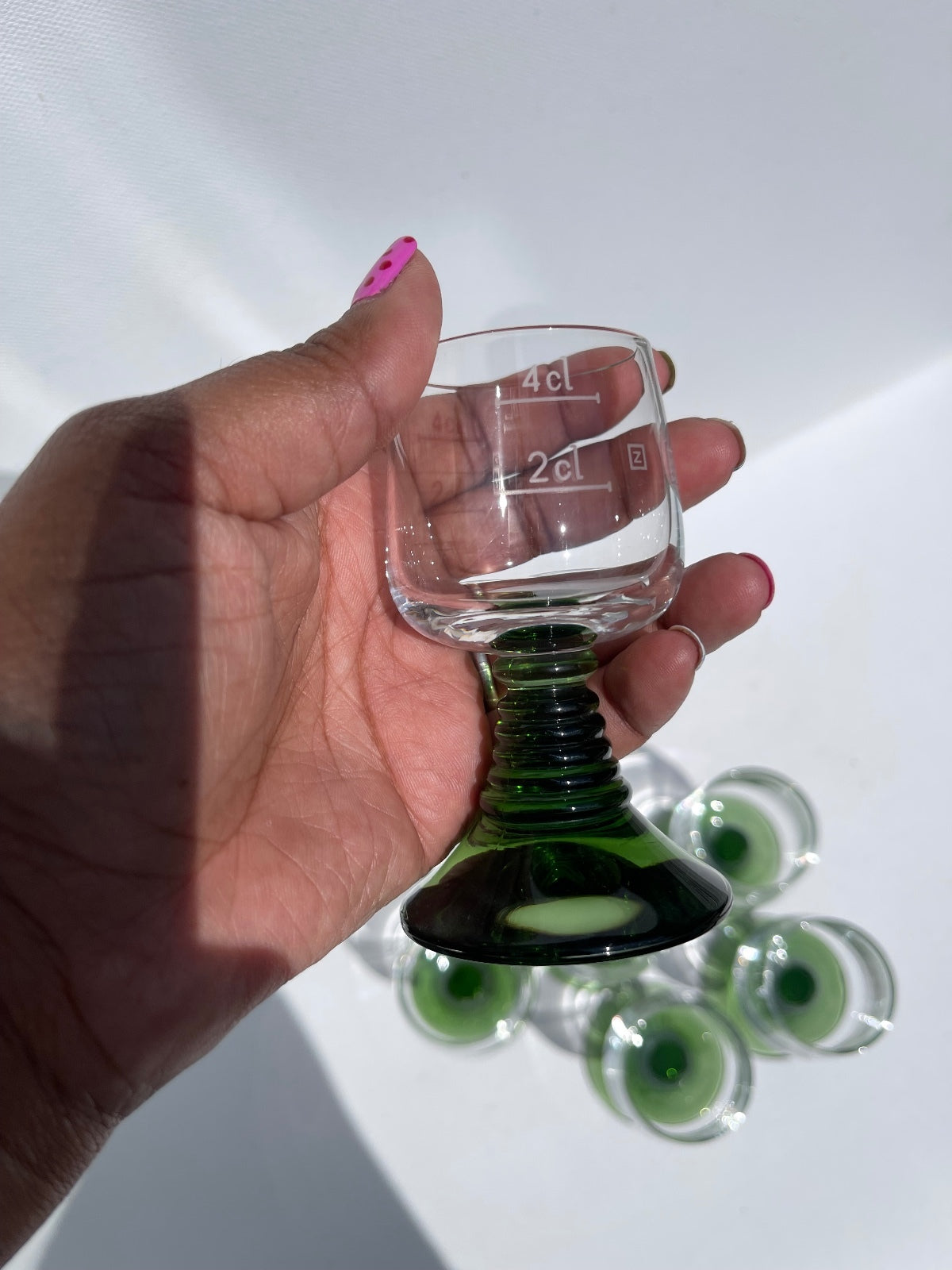 Vintage 6 Green Beehive Stemmed Aperitif or Sherry Glasses vintage glassware
