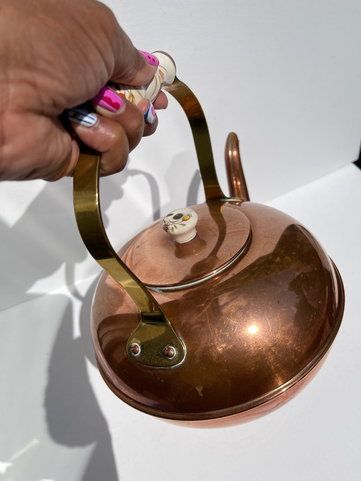 Vintage M&S st Michael harvest copper and brass kettle with ceramic handle