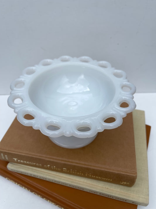 Vintage Anchor Hocking Milk glass Old Colony Open Lace Serving bowl