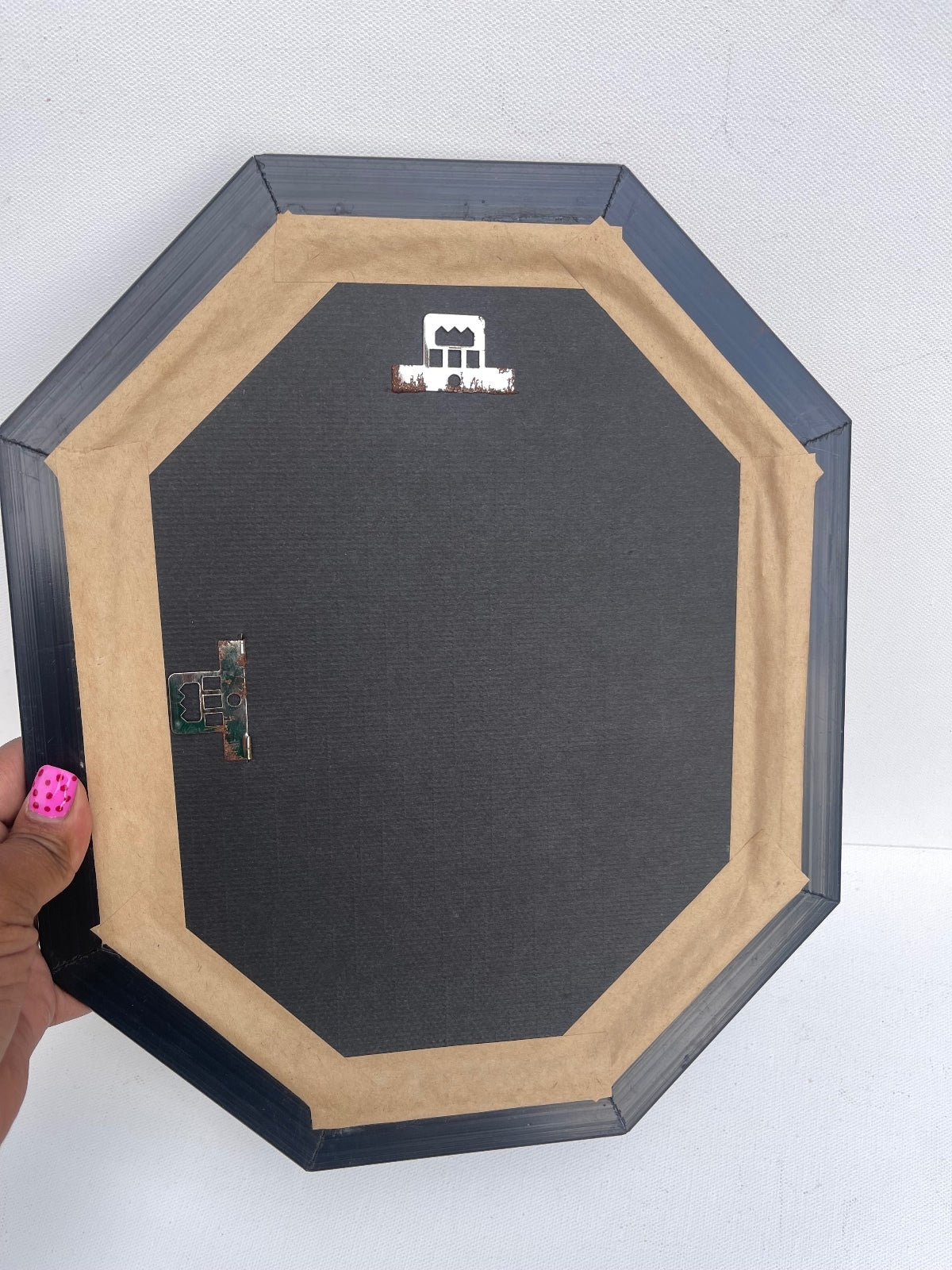 Vintage octagonal Art Deco style wall mirror, never used decorative hanging mirror, geometric statement wall decor, elegant hallway, bedroom or bathroom mirror, vintage home styling and timeless interior accent.