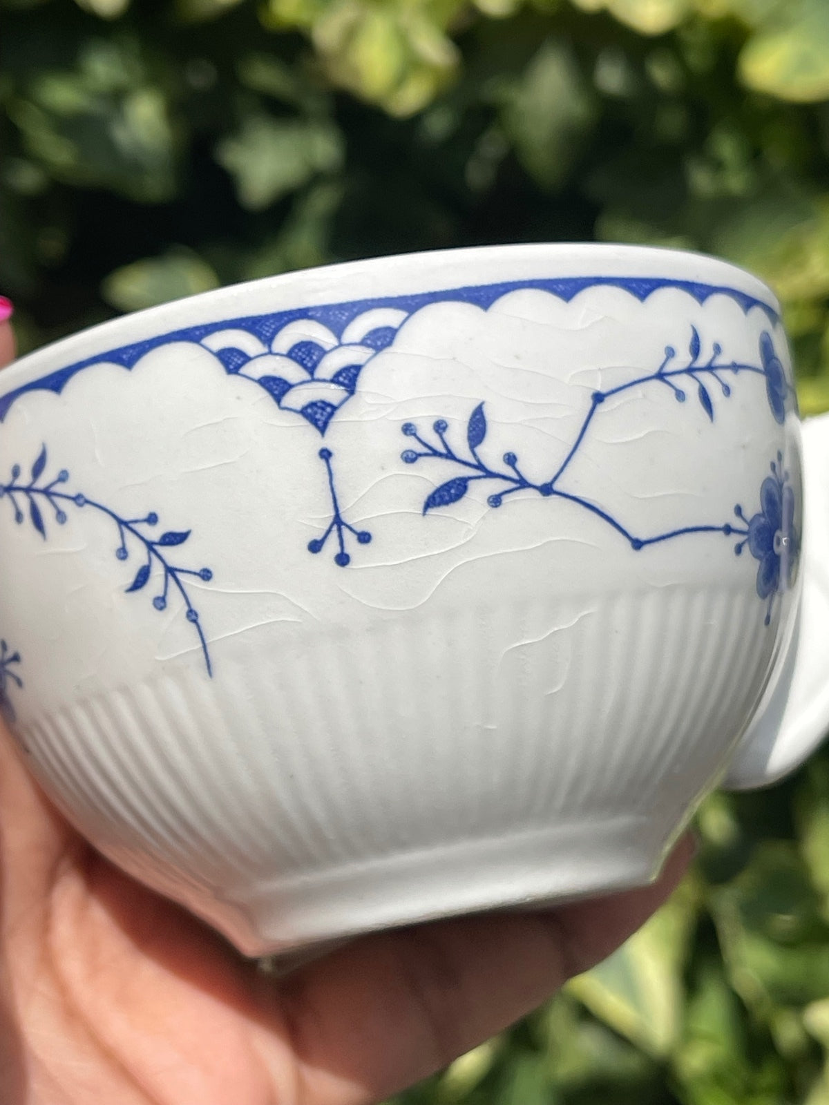 Set of 4 vintage Furnivals Denmark blue and white tea cups, English ironstone tableware with classic transferware design, cottagecore kitchen decor, farmhouse dining, collectible vintage china and traditional tea set.