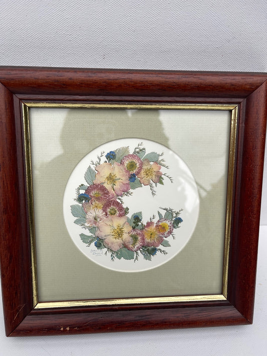 Vintage St Michael floral framed wall art with botanical flower design, Marks & Spencer vintage home decor, traditional cottagecore artwork, rustic farmhouse gallery wall accent and charming floral picture frame.