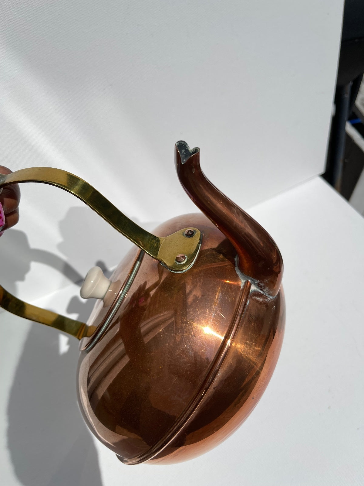 Vintage M&S st Michael harvest copper and brass kettle with ceramic handle